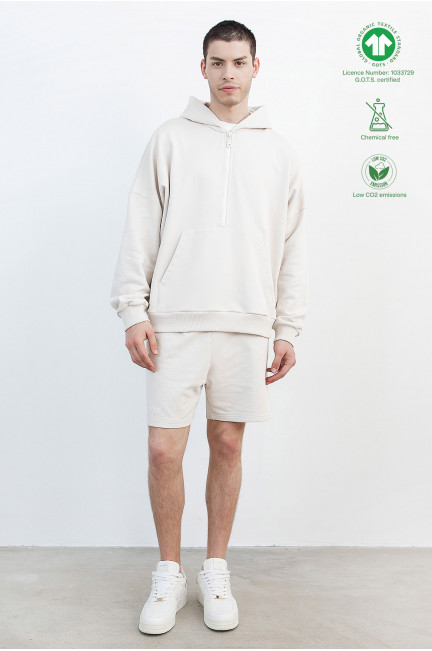 Organic cotton half-zip hoodie & shorts set