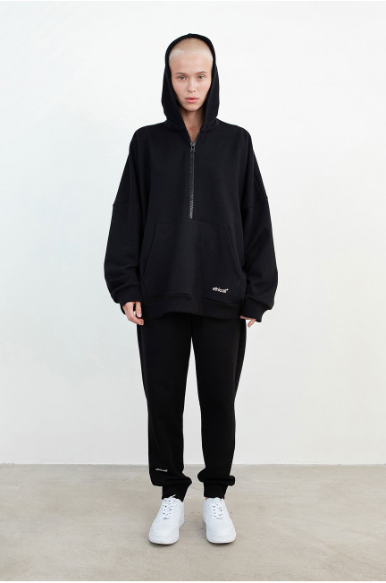 Oversized organic cotton half-zip hoodie