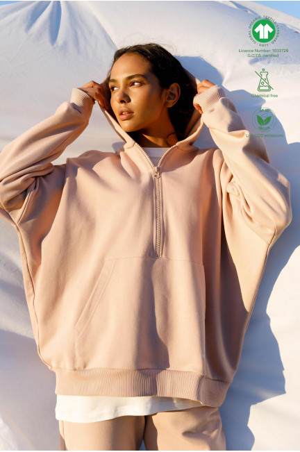 Oversized GOTS certified organic cotton half-zip hoodie